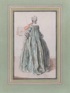 Kvinne som spiller fiolin, sett fra baksiden, ca. 1758-59.
