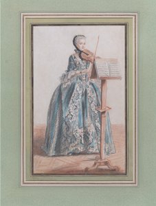 Kvinne som spiller fiolin, sett forfra, ca. 1758-59.