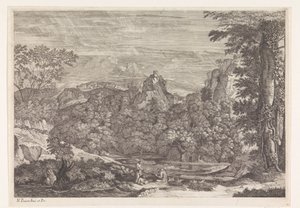Landskap med tre munker av Louis de Châtillon
