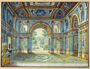 Portiko av et palass som åpner ut mot en park. Gravering av Louis De Saint Ange (1780-1831) av Louis de Saint-Ange Desmaisons