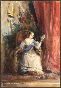 Dronning Victoria ved hoffet, 1838 (wc med gummi arabicum) av Louisa Anne Waterford