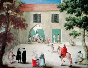 Assistere fattige foran klosteret Port-Royal des Champes, av Louise-Magdeleine Hortemels (1688-1767), gouache, Frankrike