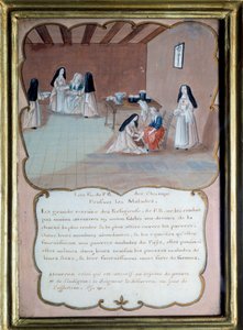 Jansenisme "" Religiøse i klosteret Port royal des champs (Port-Royal-des-Champs) som tar seg av de syke"". Anonym gouache etter Louise Madeleine Cochin (1686-1767) Debut på 1700-tallet. Port Royal, Musee Des Granges. av Louise Madelaine (after) Cochin