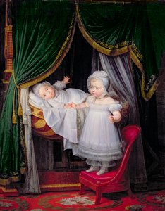 Henri-Charles-Ferdinand av Artois (1820-83) hertug av Bordeaux og hans søster Louise-Marie-Therese av Artois (1819-64) ved Tuileriene
