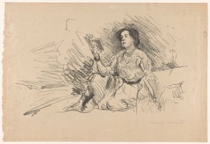 Jente leser, sitter på gulvet Lesendes Madchen av Lovis Corinth (signed by artist)