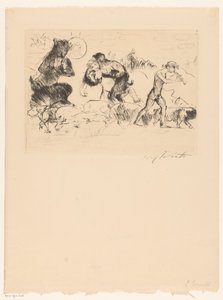 Satyrer, en nymfe, en faun og en griseflokk av Lovis Corinth (signed by artist)