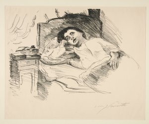 Dame hviler i sengen av Lovis Corinth