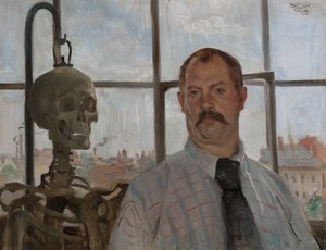 Selvportrett med skjelett av Lovis Corinth