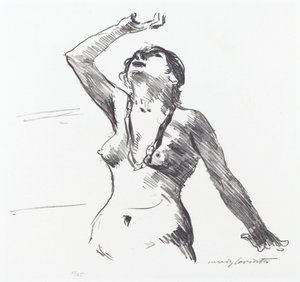 Naken kvinne forsvarer seg selv av Lovis Corinth