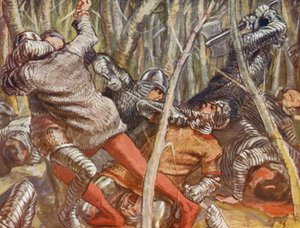 Illustrasjon til historier om Guy av Warwick (fargelitografi)