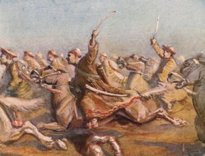Illustrasjon til fortellinger om korstogene (fargelitografi)