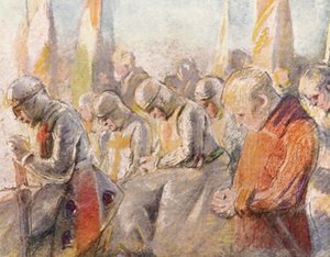 Illustrasjon til fortellinger om korstogene (fargelitografi)