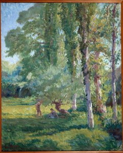 Par på gresset under en poppel Maleri av Loys Prat (1879-1934), 1900-tallet. Olje på lerret. Donzere, rådhuset.