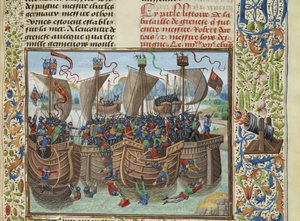 Sjøslaget ved Guernsey, 1342, ca 1470-1475. av Loyset Liedet