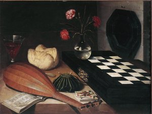 Stilleben ved sjakken - olje på lerret
