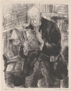 Mann som leser i et bibliotek av Luc Albert Moreau (signed by artist)