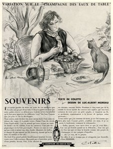 Colette foran katten sin, som lovpriser Perrier-dyrene av Luc Albert Moreau