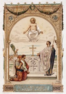 Saint Martin (Saint Martin) evangelist av Gallia under Kristi øye - chromo. ifølge et maleri av Merson av Luc Oliver Merson