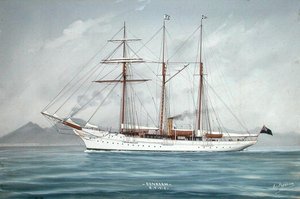 The Sunbeam under Power with Sails Furled (gouache på papir) (se 197337) av Luca Papaluca