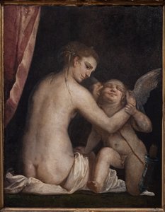Fontanellato, Labirinto della Masone, Franco Maria Ricci kunstsamling: "Venus bind for øynene Amor" av Luca Cambiaso