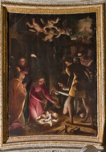 Genova, Duomo (St. Lawrence Cathedral), innvendig, The Lercari Chapel eller The Chapel of the Blessed Sacrament (nordlig apsis): "Adoration of the Shepherds", av Luca Cambiaso av Luca Cambiaso