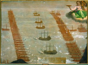 Die Seeschlacht von Lepanto 1571, in der die Kaiserliche Flotte unter Don Juan d