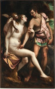 Venus og Adonis-maleri av Luca Cambiaso (1527-1585) 1500-tallets gener, Musei di Strada Nuova (tidligere Palazzo Bianco)