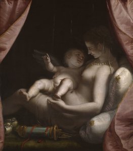 Venus og Amor, ca. 1570 (olje på lerret) av Luca Cambiaso