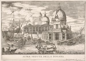 Plate 61: Utsikt over tollhuset Dogana da Mar ved sammenløpet av Canal Grande a..., 1703.
