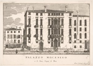 Plate 91: Utsikt over Mocenigo-palasset i Campo San Stae, Venezia, 1703, fra bygningene..., 1703.
