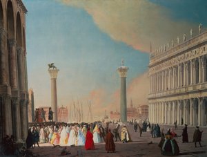 Piazzetta, Venezia, ser sørover fra foran fasaden til San Marco (olje på lerret) av Luca Carlevaris