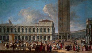 Piazzetta og Piazza San Marco, Venezia (olje på lerret) av Luca Carlevaris