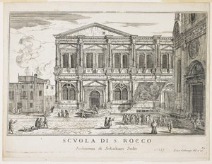 Utsikt over brorskapet til St. Rocco, tallerken fra The Buildings and Views of Venice, 1703, 1750-53