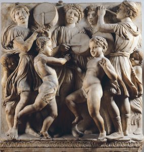 Barn og kjeruber som danser, synger og spiller, detalj av Cantoria (korgalleri) av Luca Della Robbia
