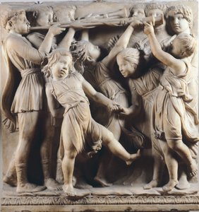 Barn og kjeruber som danser, synger og spiller, detalj fra Cantoria (korgalleri) av Luca Della Robbia
