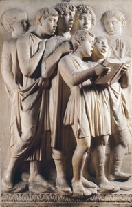 Barn og kjeruber synger, detalj av Cantoria (korgalleri) av Luca Della Robbia
