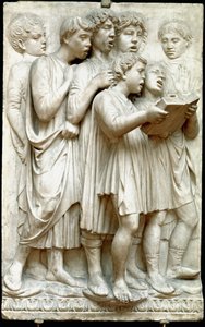 La cantoria eller barn som synger i kor - Marmorrelieff (høyde 348 cm), av Luca della Robbia (ca. 1400-1482)