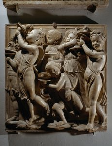 Lov ham med jubelens cymbaler (Salme 150, Lov Herren), panel med cymbalspillere av Luca Della Robbia