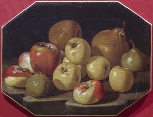 Stilleben med epler og pærer, oljemaleri av Luca Forte (1610-1670) av Luca Forte