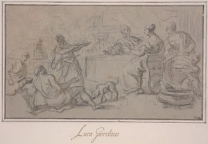 Bankett av de rike (grafitt og blekkvask på papir) av Luca Giordano