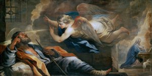 Barokk : The Dream of St. Joseph par Giordano, Luca (1632-1705), ca 1696. Olje på lerret, 97x187. Kunsthistorisk museum, Vienne av Luca Giordano