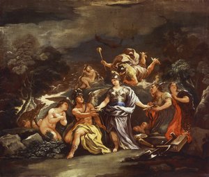 Minerva som beskytter av kunst og vitenskap, av Luca Giordano, olje på lerret av Luca Giordano