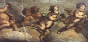 Putti disporting (papir på lerret) (detalj til venstre) (se også 67087-90) av Luca Giordano