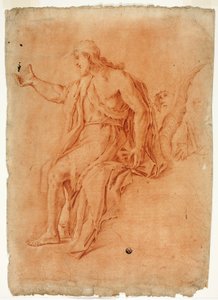 Døperen Johannes forkynner (rekto); Naken mann med løftede armer og skisser av hoder (verso) av Luca Giordano