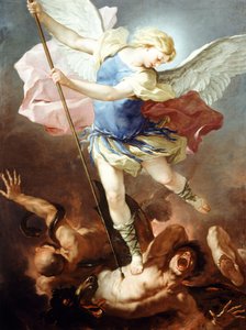 St Michael beseirer demonen, av Luca Giordano (1634-1705), olje på lerret