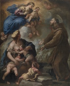 Jomfruen og barnet som vises for den hellige Frans av Assisi, 1680-tallet. av Luca Giordano