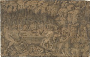 Akeleos#39; bankett, ca. 1545 (penn- og blekktegning)