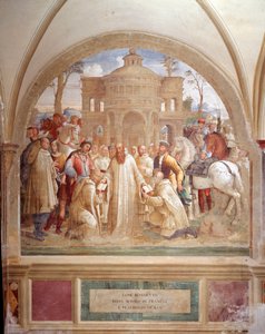 Benedict sender Maurus i Frankrike og Placid på Sicilia (Benedict sender Maurus i Frankrike og Placid på Sicilia) Freske av klosteret laget av Luca Signorelli som forteller om livet til Saint Benedict of Nursie (480 - 567) grunnlegger av Benediktinerordene av Luca Signorelli