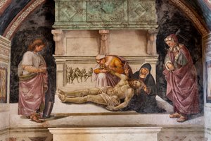 Klageklage over den døde Kristus mellom de to hellige Orvieto (S. Parenzo til høyre og S. Faustino til venstre) av Luca Signorelli