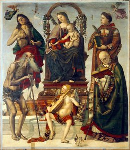 Pala of St Onuphrius, Madonna and Child with Saints, av Luca Signorelli (ca 1445-1523), olje på tre, 221x189 cm. av Luca Signorelli
